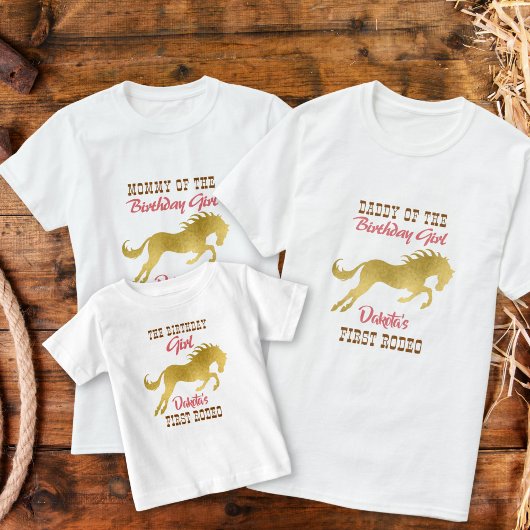 Cowgirl eerste rodeo gouden verjaardag matching t-shirt