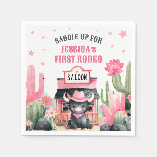 Cowgirl eerste Rodeo Highland Koe verjaardagsfeest Servet (Voorkant)