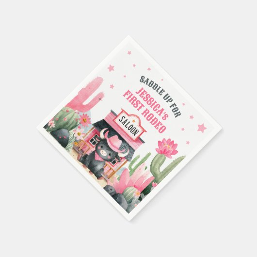 Cowgirl eerste Rodeo Highland Koe verjaardagsfeest Servet (Hoek)