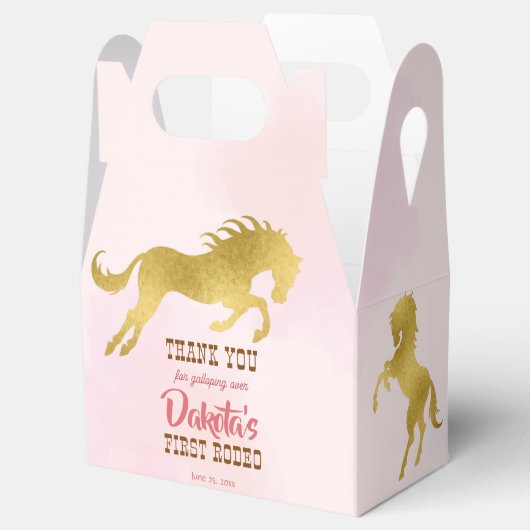 Cowgirl eerste rodeo roze en gouden verjaardag bedankdoosjes (Geopend)