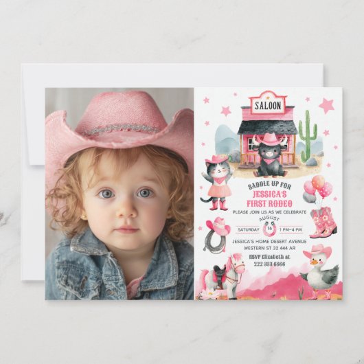 Cowgirl Eerste Rodeo Roze Westerne Foto Verjaardag Kaart (Voorkant)