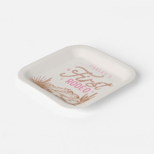Cowgirl Eerste Rodeo Verjaardag Borden Papieren Bordje (Gebogen)