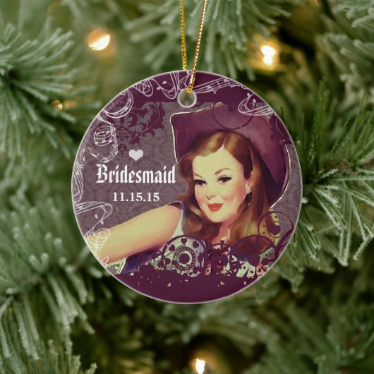 Cowgirl Eggplant Bridesmaid kerstversiering Keramisch Ornament (Boom)