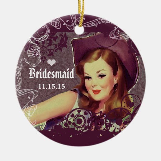 Cowgirl Eggplant Bridesmaid kerstversiering Keramisch Ornament (Voorkant)
