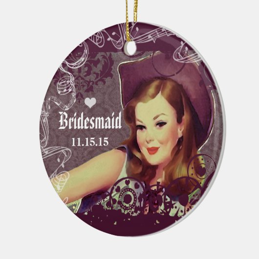 Cowgirl Eggplant Bridesmaid kerstversiering Keramisch Ornament (Links)