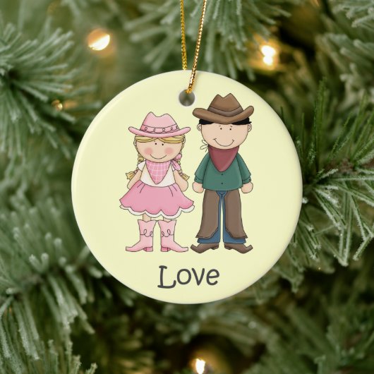 Cowgirl en Cowboy in Love Keramisch Ornament (Boom)