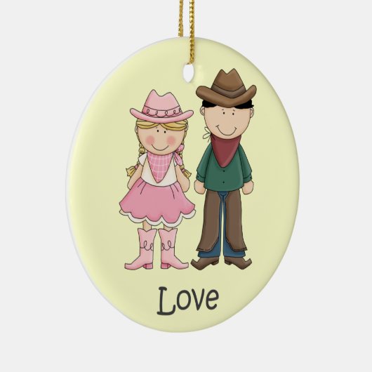 Cowgirl en Cowboy in Love Keramisch Ornament (Rechts)