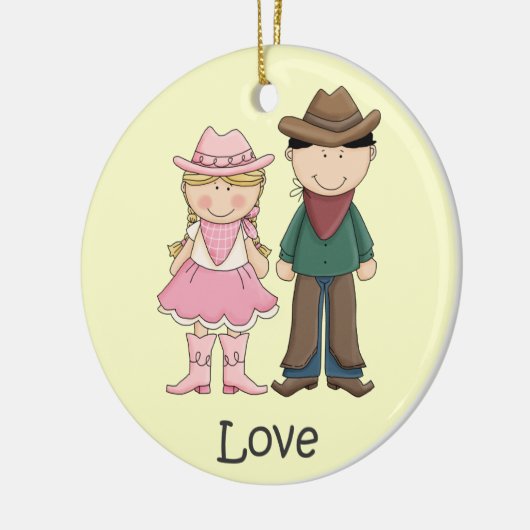 Cowgirl en Cowboy in Love Keramisch Ornament (Links)