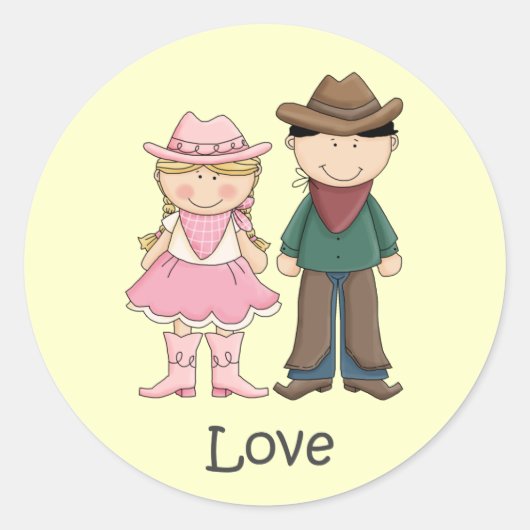 Cowgirl en Cowboy in Love Ronde Sticker (Voorkant)