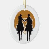 Cowgirl en Cowboy Keramisch Ornament (Rechts)
