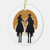 Cowgirl en Cowboy Keramisch Ornament (Links)