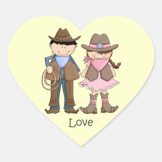 Cowgirl en cowboy paar in liefde hart sticker (Voorkant)