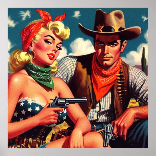 cowgirl en cowboy poster (Voorkant)