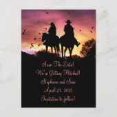 Cowgirl en Cowboy Riding Save the Date Briefkaart (Voorkant)