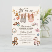 Cowgirl en cowboy tweeling uitnodiging (Staand voorkant)