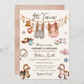 Cowgirl en cowboy tweeling uitnodiging (Voorkant / Achterkant)