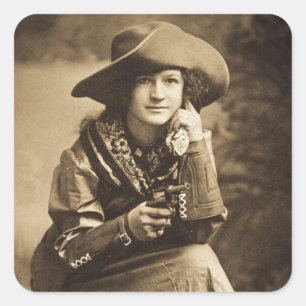 Cowgirl en haar zes schutter Vintage Vierkante Sticker