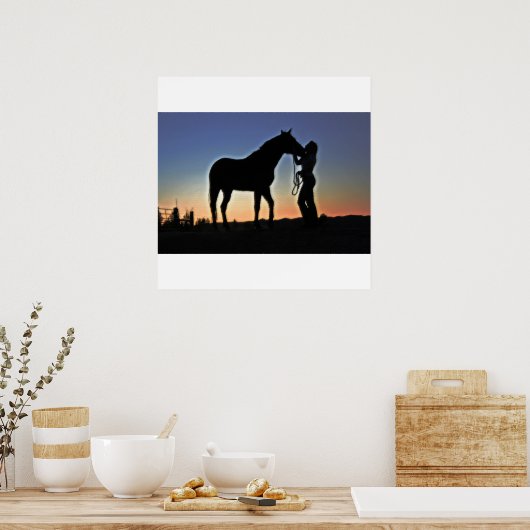 Cowgirl en Horse Sunset Poster (Keuken)