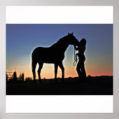 Cowgirl en Horse Sunset Poster (Voorkant)