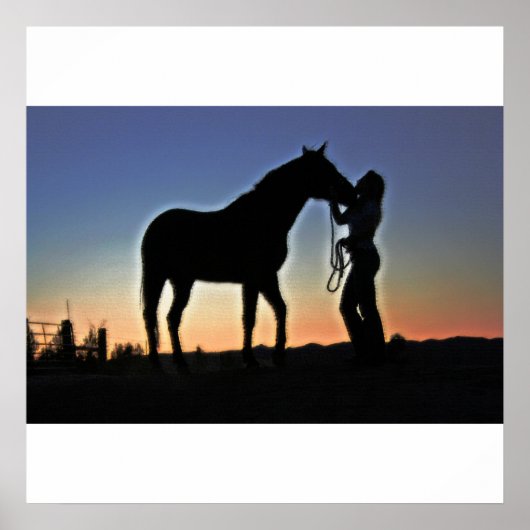 Cowgirl en Horse Sunset Poster (Voorkant)
