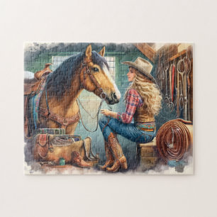 Cowgirl en Paard Landelijk Leven Ontspannend Cadea Legpuzzel