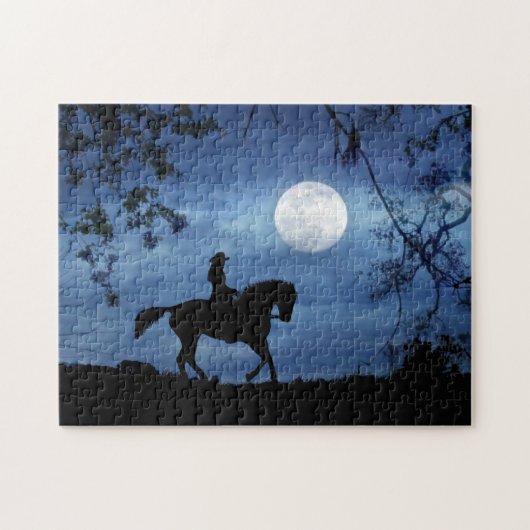 Cowgirl en paard Riding in Moonlight Legpuzzel (Horizontaal)