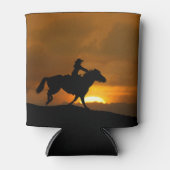 Cowgirl en paard Riding in Sunset Blikjeskoeler (Voorkant)