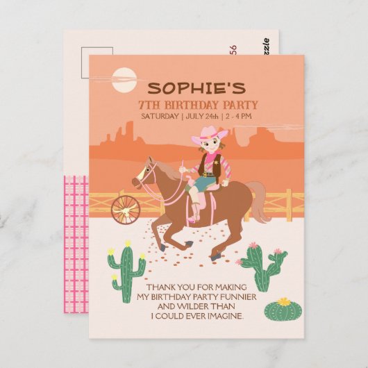  Cowgirl en paard Verjaardagsfeest Briefkaart (Voorkant / Achterkant)