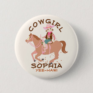 Cowgirl en paard Verjaardagsfeest Ronde Button 5,7 Cm