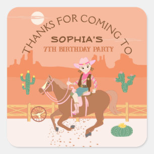  Cowgirl en paard Verjaardagsfeest Vierkante Sticker