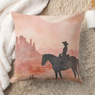 Cowgirl en Paard Zuidwestelijke Zonsondergang Silh Kussen