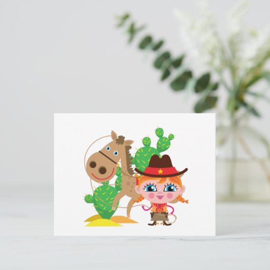 Cowgirl en paarden briefkaart (Staand voorkant)