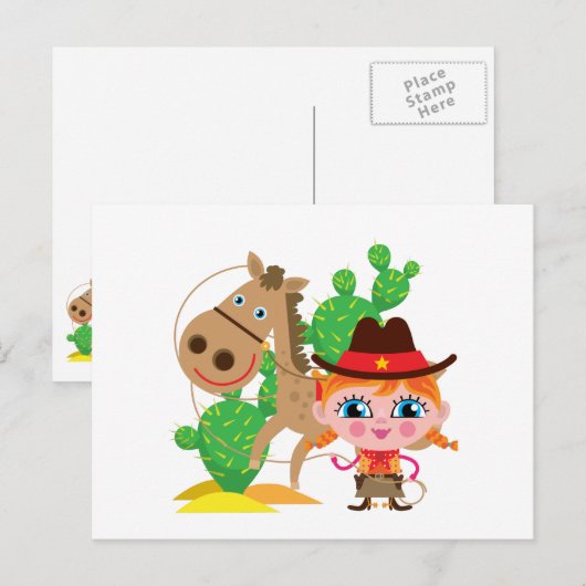 Cowgirl en paarden briefkaart (Voorkant / Achterkant)