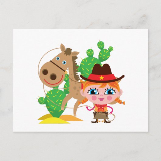 Cowgirl en paarden briefkaart (Voorkant)