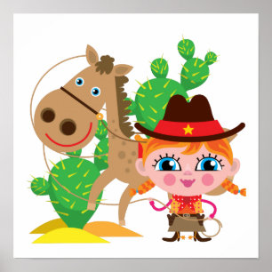 Cowgirl en paarden poster
