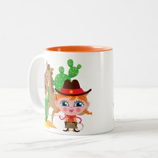 Cowgirl en paarden tweekleurige koffiemok (Voorkant links)