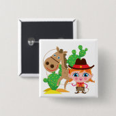 Cowgirl en paarden vierkante button 5,1 cm (Voorkant /achterkant)