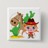 Cowgirl en paarden vierkante button 5,1 cm (Voorkant)