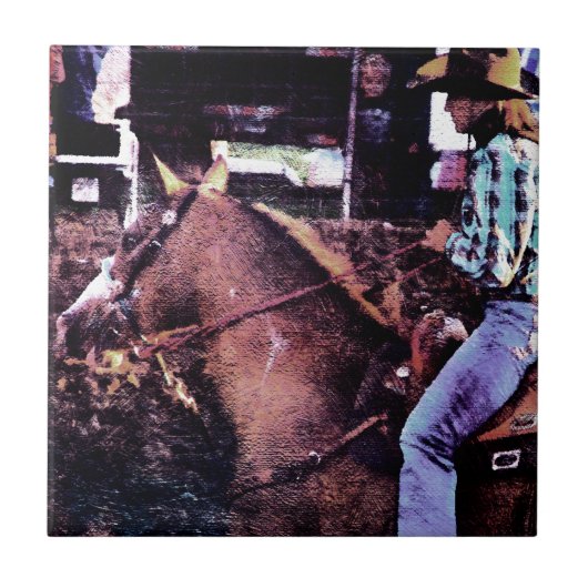 Cowgirl en Paint Horse Tegeltje (Voorkant)