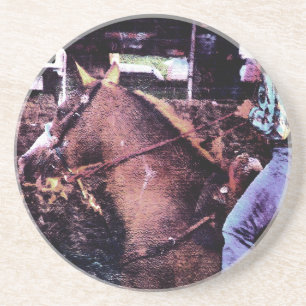 Cowgirl en Paint Horse Zandsteen Onderzetter