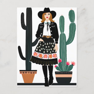 Cowgirl en Potted Cactus Planten Briefkaart