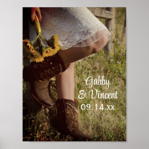 Cowgirl en Sunflower Country Ranch Wedding Poster