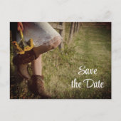 Cowgirl en zonnebloemen Western Save the Date Aankondigingskaart (Voorkant)