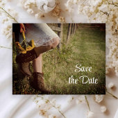 Cowgirl en zonnebloemen Western Save the Date Aankondigingskaart