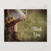 Cowgirl en zonnebloemen Westerne bruiloft Dank je Briefkaart (Voorkant)