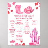 Cowgirl First Birthday Milestone Birthday Poster (Voorkant)