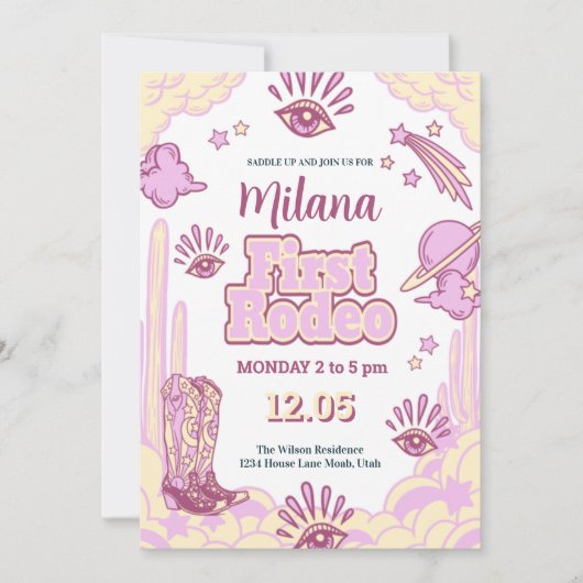 Cowgirl First Rodeo Westerne uitnodiging (Voorkant)