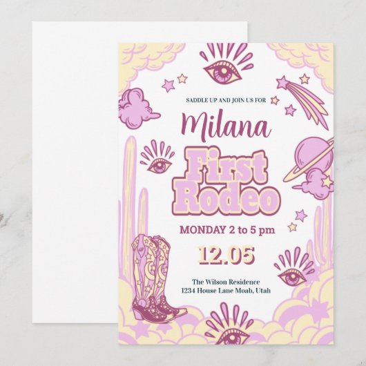 Cowgirl First Rodeo Westerne uitnodiging (Voorkant / Achterkant)