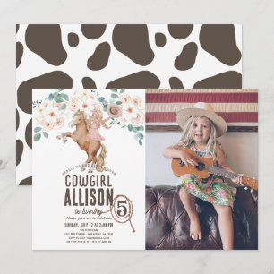 Cowgirl Floral Rodeo Pony Ride Foto Birthday Kaart