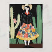 Cowgirl Floral Rok en Cactus Briefkaart (Voorkant)